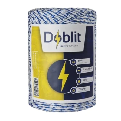 Image of DOBLIT Poly Wire Electric Fencing Conductor 6 Strand 9 Multi Colour Paddock Cattle Sheep Horse Pets Crop Protection Pest Deterrent (Blue and White 500m)