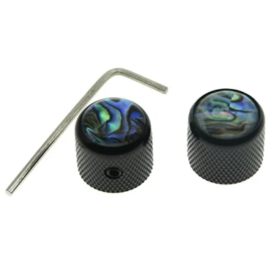 Image of KAISH Black Set of 2 Abalone Top Guitar Knobs Dome Bass Knob with Screw for Tele/Telecaster