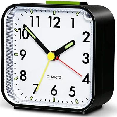 Image of Jcobay Battery Powered Alarm Clock Bedside Non Ticking Silent Desk Little Small Simple Table Analogue Clocks Snooze Light for Bedrooms Office Outdoors Heavy Sleepers Travel Girl Children
