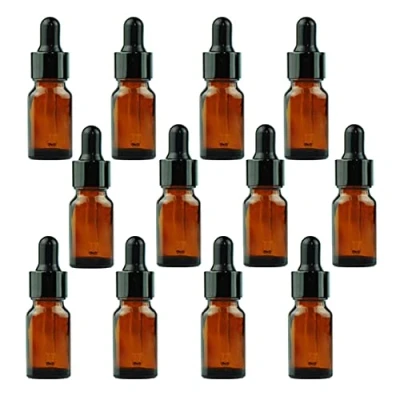 Image of 5ML/10ML Amber Glass Essential Oil Bottles and Eyed Dropper Black Caps Makeup Cosmetic Sample Container Bottle for Aromatherapy Use(Pack of 12) (10ML)