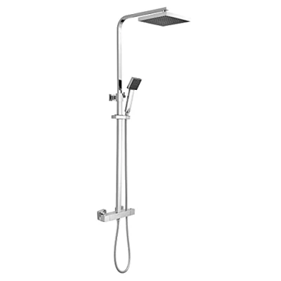 Image of nuie JTY386 Modern Bathroom Square Thermostatic Bar Shower with Kit and Handset, 1200mm x 200mm, Chrome/Black