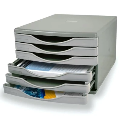 Image of Deflecto Grey Desk Drawer Set featuring 6 x 30mm Drawers In Timeless Organiser Small Storage Desktop A4