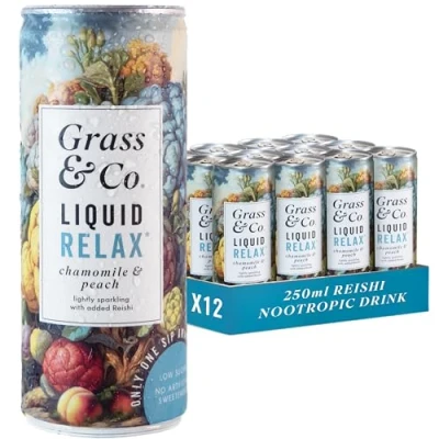 Image of Grass &amp; Co. Nootropic Functional Drinks Liquid Relax 12 x 250ml Rich in Mushroom Extracts Vitamins