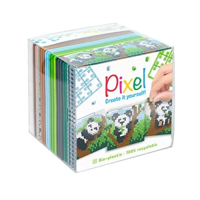 Image of Pracht Creatives Hobby Pixel P29020 Panda Craft Set, Plug in System as Creative for Children from 6 Years, Cube Box with Motif Templates and Squares