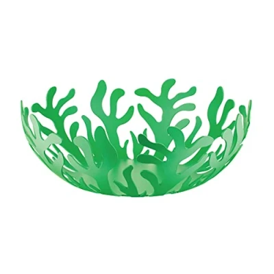 Image of Alessi Mediterraneo ESI01/29GR Fruit Bowl in Steel Coloured with Epoxy Resin, Diameter 29cm, Green