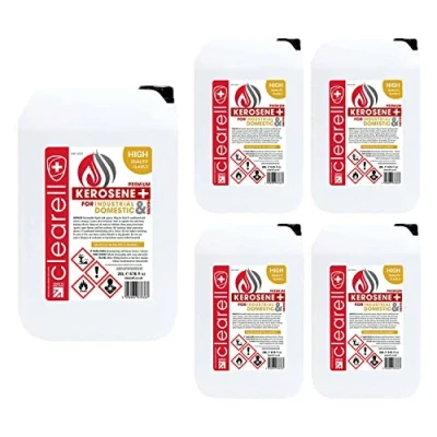 Image of Clearell 20L Pack of 5 100 Litres Premium Quality Kerosene Paraffin Heater Heating Oil Fuel Compliant to BS2869C2