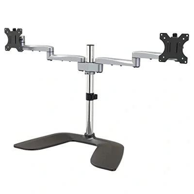 Image of StarTech.com Dual Monitor Stand Ergonomic Desktop for up to 32&quot; VESA Displays Free Standing Articulating Universal Computer Mount Adjustable Height Silver (ARMDUALSS)