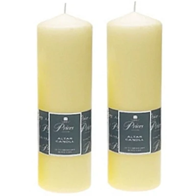 Image of 2 X Prices Ivory Altar Candle 250mm 80mm 125 Hours Burn Time