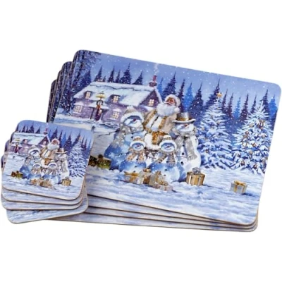 Image of Sets of 4 Placemats with Matching Coasters (White Christmas Placemat and Coaster Set)