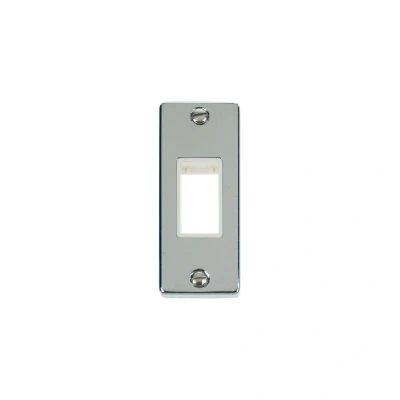 Image of Click Deco 1G MiniGrid Single Aperture Unfurnished Architrave Plate Polished Chrome White Inserts