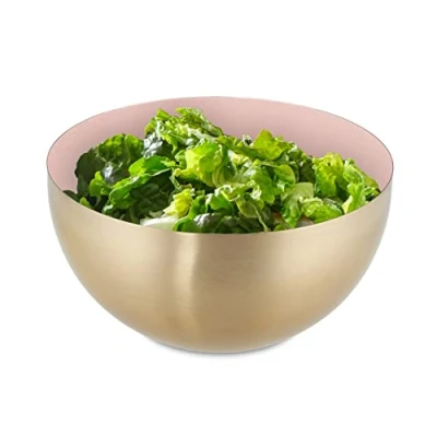 Image of Relaxdays Serving Bowl, 18/8 Stainless Steel, Pink/Gold, 20 cm
