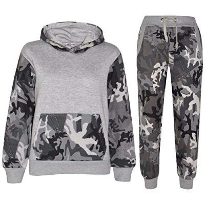 Image of A2Z 4 Kids Boys Girls Tracksuit Camouflage Contrast Panel Jogging Suit T.S Camo 604 Charcoal &amp; Grey 9 10