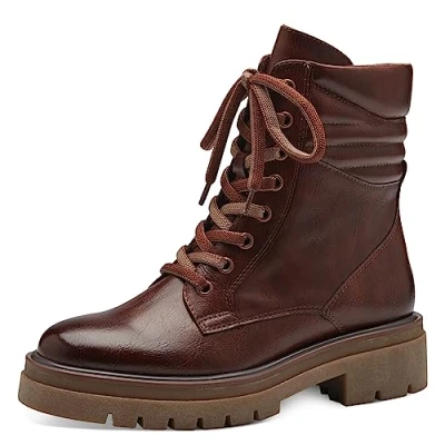 Image of MARCO TOZZI Women&#039;s 2 25292 41 Lace Boot Flat, Chestnut, 5.5