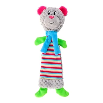 Image of DINGO Plush Crackling Bear Dog Toy with Blue Scarf and Sewn in Squeaker, Funny for Training, Fetch, Play, Reward, 36 cm Long, Multicolor 17477