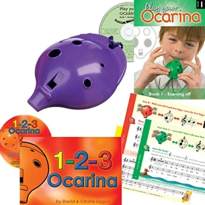 Image of Plastic 4 hole Ocarina (6 available colours), &#039;1 2 3 Ocarina&#039; with CD and Play Your &#039;Starting Off&#039; (Purple)