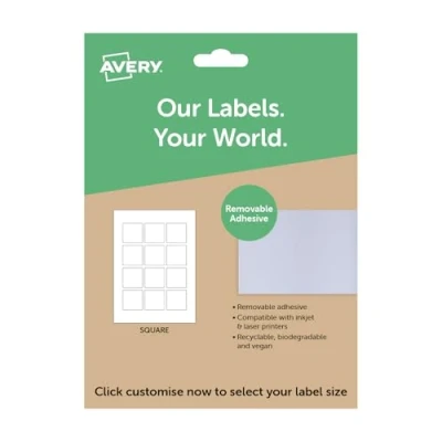 Image of Avery Square Removable Labels, A4 Sheet of Custom Stickers, Personalised Sticky Labels for Printing, White Product Candle