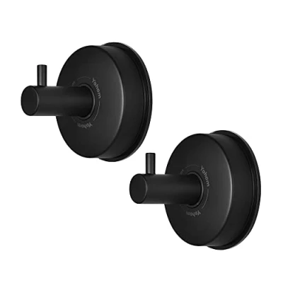 Image of YOHOM Vacuum Suction Cup Towel Hooks Stainless Steel Bathroom Sucker Shower Hook Holder for Kitchen Wall Heavy Duty Hanger Coat Robe No Drill Matte Black 2Pcs