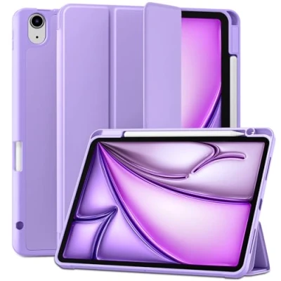 Image of Maledan Case for iPad Air 11 Inch 2024 M2 6th/ 5th 4th Generation (10.9 2022/2020) with Pencil Holder, Flexible TPU Back Support Apple Wireless Charging, Auto Sleep/Wake, Lavender