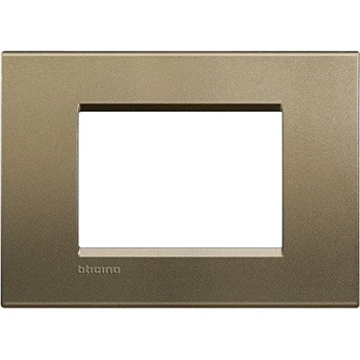 Image of BTicino Living Light LNA4803AC Plate Square 3 Switch, Steel, Brown, LNA4803SQ
