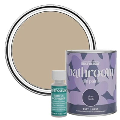 Image of Rust Oleum Brown Water Resistant Bathroom Tile Paint in Gloss Finish Salted Caramel 750ml