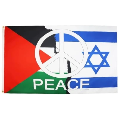 Image of AZ Flag Israel Palestine Peace 3x5 Ft 100D Polyester Palestinian Israelian Banner with Two Metal Grommets Fade Resistant Vivid Colors 3&#039; x 5&#039; Feet 150x90 Cm