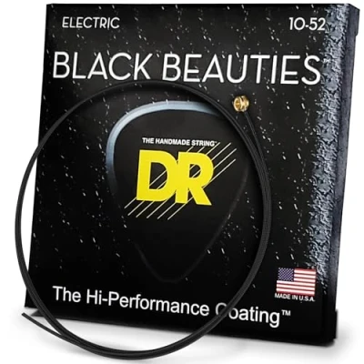 Image of DR Strings BLACK BEAUTIES™ Coloured Electric Guitar Strings: Medium to Heavy 10 52