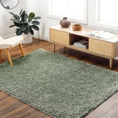 Image of Livabliss Shaggy Rug Modern Berber Living Room 200x275 cm, Soft Rugs for Bedroom Neutral Boho Fluffy Rug, Easy Care Plush Thick Pile Large Medium Green