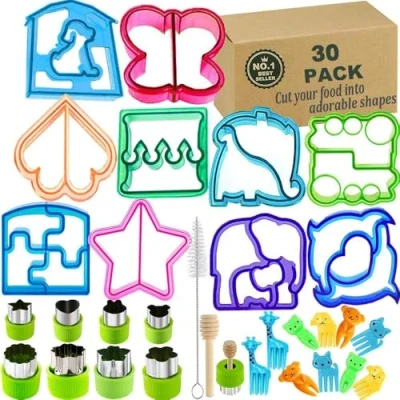Image of Sandwich Bread Cutters Set for Kids Bento Lunch Box Mold Supplies Vegetable Fruit Crust Shapes Cookie Cutter 30 Pcs