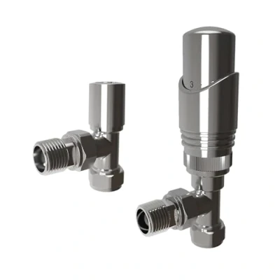 Image of Chrome Thermostatic Angled Heated Towel Rail Radiator Valve 15mm x 1/2&quot;