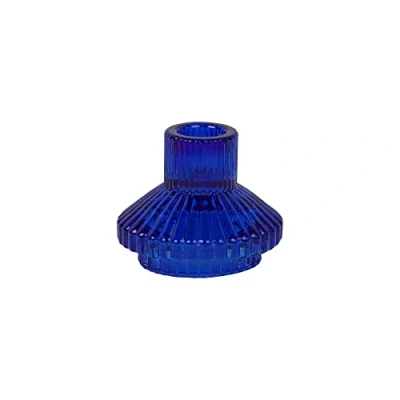 Image of Talking Tables Blue Glass Candlestick Holder Small Ribbed Candle Stand For Dinner Candles, Christmas Table Decorations, Home Décor, Accessories, or Party, FOREST HOLD SML BLU, Cobalt