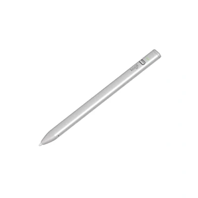 Image of Logitech Crayon digital Pencil for iPad (iPads with USB C ports) featuring Apple technology, no lag pixel precision, and dynamic smart tip fast charge Silver