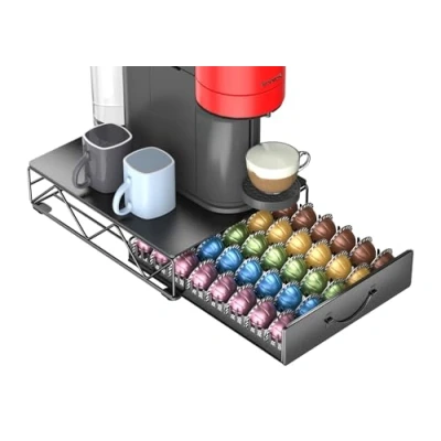 Image of Multifunctional Metal Vertuoline Coffee Pod Holder for 60 Small or 40 Large Vertuo Capsules Pods &amp; Dolce Gusto Pods,Nespresso Capsule Drawer Organizer Machine Stand