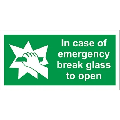 Image of in Case of Emergency Break Glass to Open Safety Sign Self Adhesive Sticker 200mm x 100mm