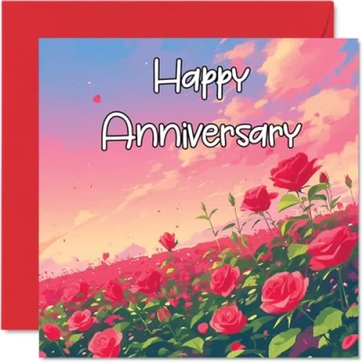 Image of Floral Anniversary Card for Women Men Rose Field Heartfelt Wedding Husband Wife Boyfriend Girlfriend Fiance Fiancee Her Him, 145mm x Roses Flowers Greeting Cards