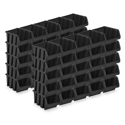 Image of Pack of 50 storage boxes, size 2, black (15.5 cm x 10 7 cm)