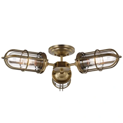 Image of Feiss Urban Restoration 3 Light Semi Flush Dark Antique Brass IP44