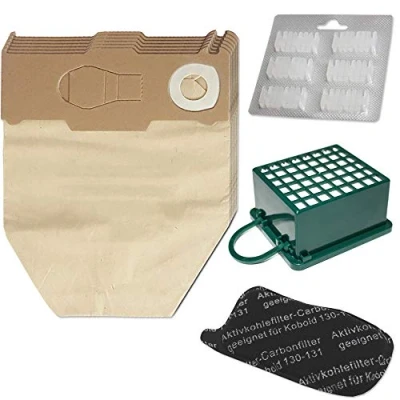Image of Economy Set 6 Vacuum Cleaner Bags + Scented Stones Hepa Filter Carbon for Vorwerk Kobold VK 130 131 SC VK130, VK131 FP with Special Paper