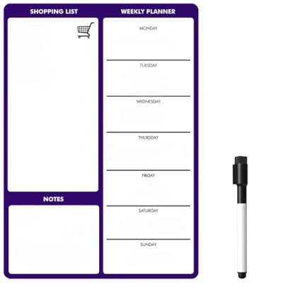 Image of TMS Magnetic Weekly Planner and Dry Wipe Pen, Meal Shopping List, Fridge Whiteboard for Prep, Notes Reminders, Daily Plan Erase Memo Board, Kitchen or Office (Purple, A4)