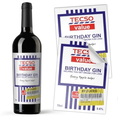 Image of 3 X Funny Gin Xmas Secret Santa Supermarket Budget Alcohol Bottle Gift Novelty Drinks Sticker Label (Birthday Gin)