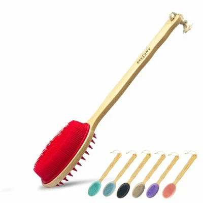 Image of Rexzono Silicone Back Scrubber for Shower (for Sensitive Skin), Exfoliating Body Scrubber, Bath Brush Long Handle, Loofah, Shower,