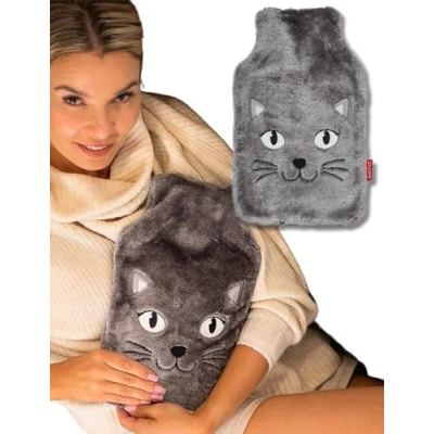 Image of soxo Plush Hot Water Bottle Cover Hand Warmer Neck Period Back Pain Relief Kids Bottles Cat 2