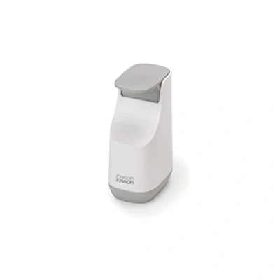 Image of Joseph Bathroom Slim, Compact Soap Dispenser, Easy push Pump Head, Non Drip Nozzle, Fill level Window, Refillable, White/Grey, 8