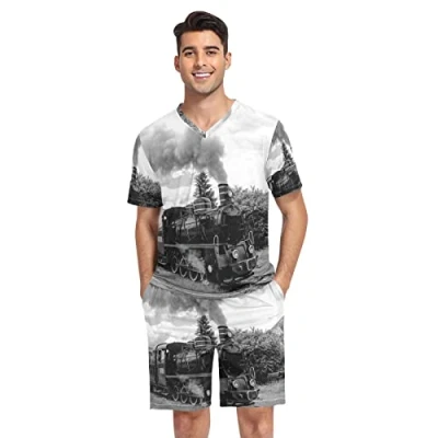 Image of Men Short Pajama Set, 2PCs Sleepwear Top &amp; Bottom PJ Set with Pockets(S 2XL), Multi 14, S