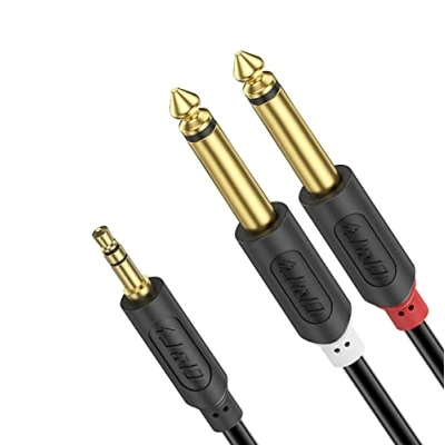 Image of J&amp;D 3.5mm to 6.35mm Stereo Cable, 1/4 Jack Y Splitter, Mini TRS Dual TS Mono Audio Aux Breakout Cord Lead Compatible with Amplifiers, Mixer, Speaker, 4.5M