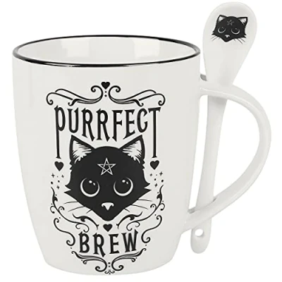 Image of Alchemy England 1977 Purrfect Brew Unisex Cup White Black, Porcelain,