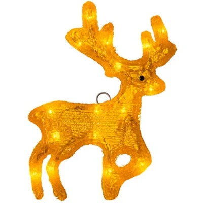 Image of WeRChristmas Acrylic Hanging Reindeer Christmas Decoration, 16 LED Lights, Yellow, 28.5 cm