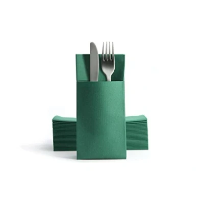 Image of Alvotex Chic Airlaid 50 Cutlery Napkins Pockets, Fabric Like, Disposable Napkin, 39 x 40 cm, Green