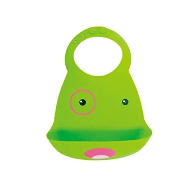 Image of Waterproof Baby Silicone Bibs, Treer Soft Adjustable Roll up Feeding Bibs Drool Wipe Clean with Food Catcher Pocket for Infants Toddlers (30x23cm,Green Puppy)