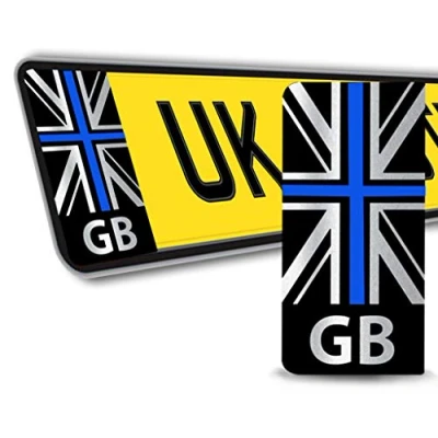 Image of SkinoEu® 2 x Vinyl GB Badge Car Number Plate Silver Self Adhesive Stickers Union Jack UK Decals QV 44