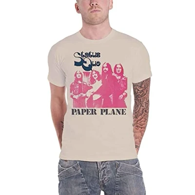 Image of Status Quo T Shirt Paper Plane Group Shot Band Logo Official Mens Beige XL